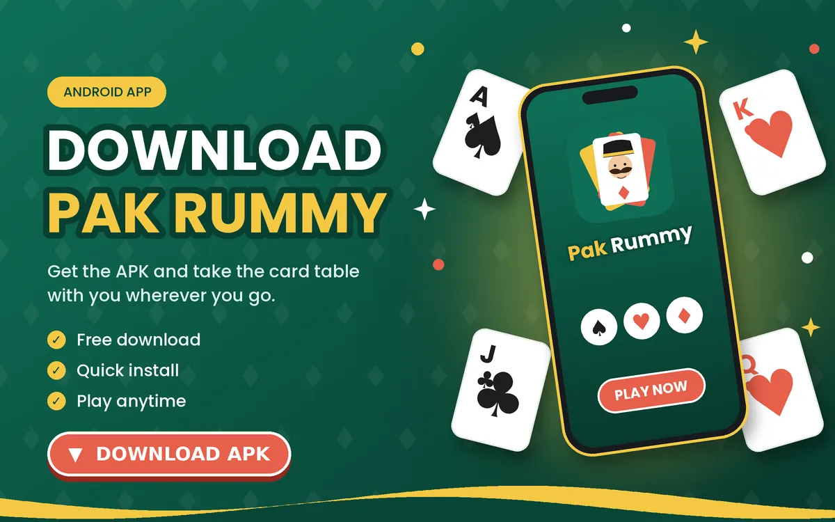 Download the Pak Rummy APK: Android rummy app shown on a phone